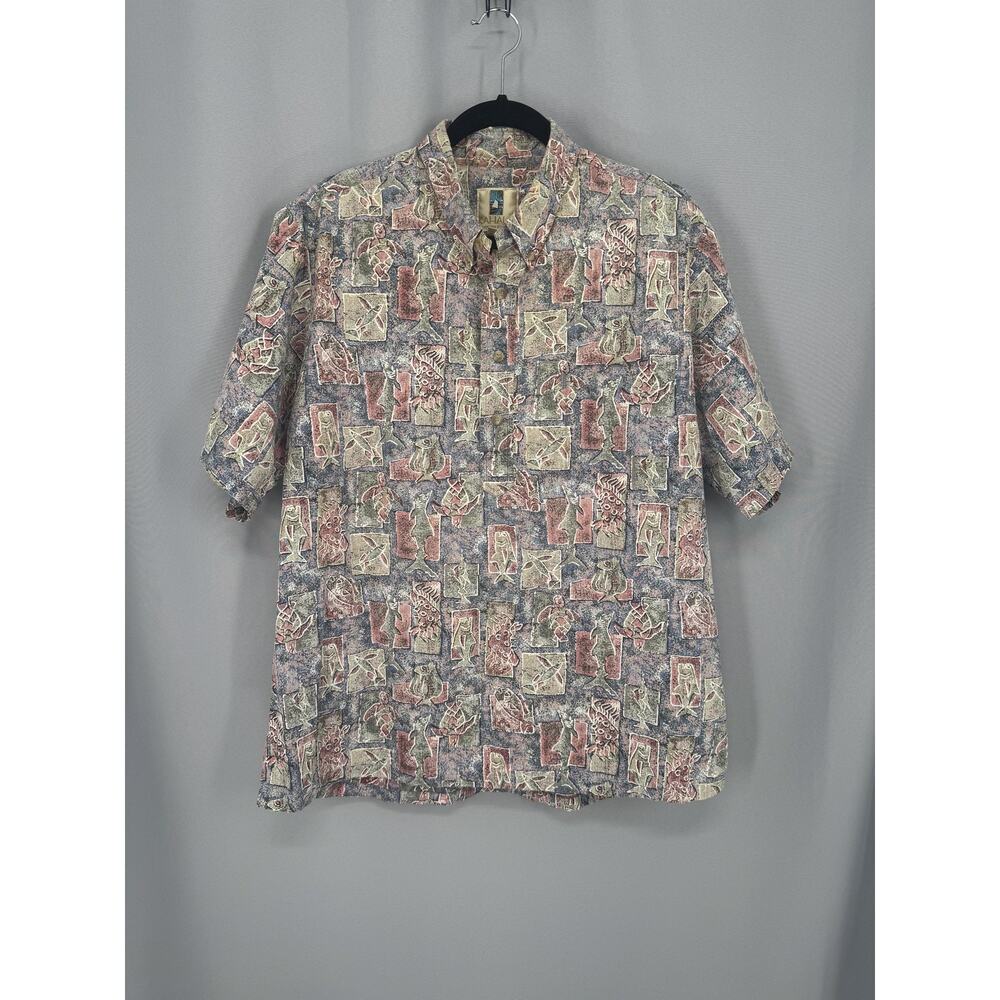 Kahala Shirt Mens XL Blue Hawaiian Aloha Fish Short Sleeve Cotton Button Up